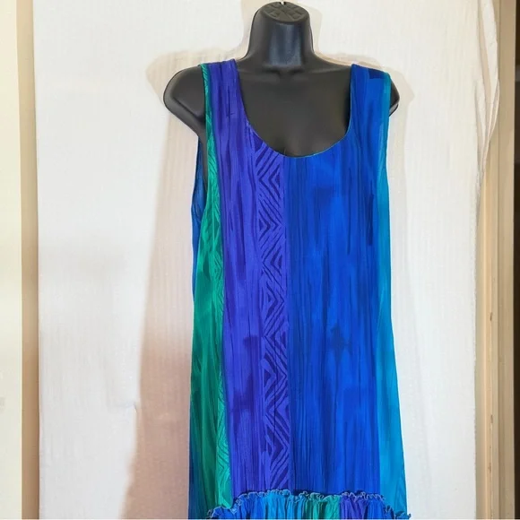 Rare Vintage 100% Rayon Art-to-Wear Tiered Ruffle Tank Maxi Dress - Picture 6 of 15